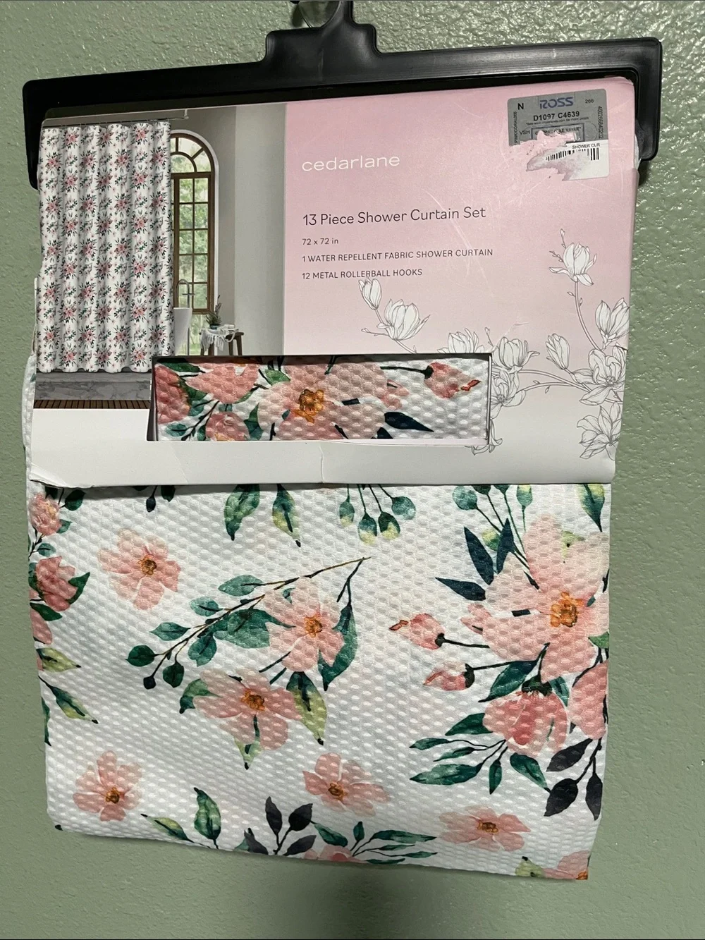 Cedarlane Floral Shower Curtain Set - Peach & Green